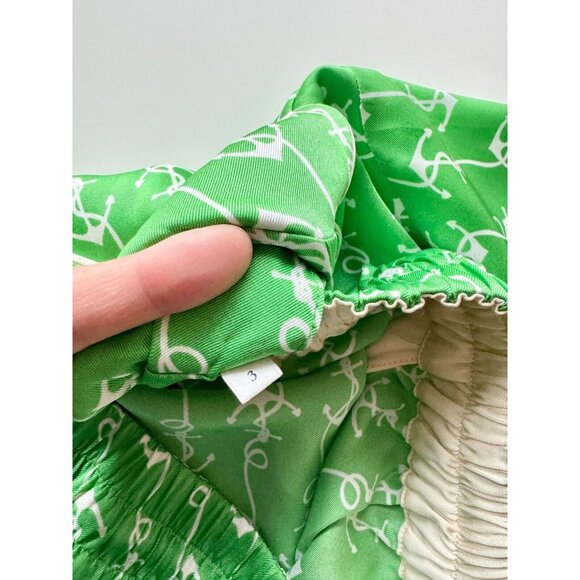 NWOT SANDRO Voillier Green Anchor Print Satin Pajama Playsuit Set, Size 3/42 - Picture 14 of 16